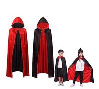 AIXIMA Capas de Halloween Niño,Disfraz de vampiro de Halloween,Chico Chica Capa con Capucha,Reversible Negro Rojo Capa para Fiesta de Halloween,Disfraz Clásico de Halloween para Niños (90CM)