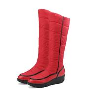 aixizi Botas Rectas para Mujer, Botas de Nieve hasta la Rodilla, Botas largas de Punta Redonda y tacón Plano con Tejido de Felpa y Botas Antideslizantes de Gran tamaño, Botas de Moda,Rojo,41 EU