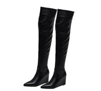 aixizi Botas Rectas para Mujer, Botas largas por Encima de la Rodilla, Botas de cuña con tacón ultraalto, Cremallera Lateral, Botas Altas para Mujer, Botas de Charol de Moda para Mujer,Negro,37 EU