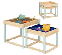 AIYAPLAY 2 areneros de madera, mesas de juego de arena y agua al aire libre con forro inferior, mesa sensorial de picnic para niños de 3 a 8 años, acabado de madera natural