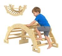AIYAPLAY 2 en 1 Arco de Escalada de Madera y Caballito Balancín Natural | Estructura de Escalada Montessori, Juguetes Educativo de Interior, para Niños de 2-4 Años, Arco Pikler