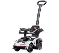 AIYAPLAY 2 en 1 Coche Correpasillos Lamborghini Essenza SCV12 Blanco Negro | para Niños 12-36 Meses, Andador Empujador, Bocina, Mango de Empuje y Barandilla Extraíbles, 86,5x40x89,5 cm