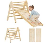 AIYAPLAY 3 en 1 Triángulo de Escalada Madera Montessori 147x64,5 cm Natural | Escalada para Niños Plegable, para 18-48 Meses, con Rampa, para Deslizarse o Escalar