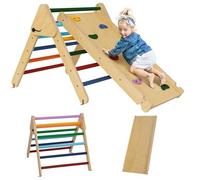 AIYAPLAY 3 en 1 Triángulo de Escalada Montessori Escalada para Niños de Madera Plegable para 18-48 Meses con Rampa para Deslizarse o Escalar Multicolor