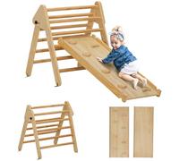 AIYAPLAY 3 en 1 Triángulo de Escalada Montessori, Escalada para Niños de Madera Plegable, para18-48 Meses, con Rampa, para Deslizarse o Escalar, 147x64,5 cm, Natural