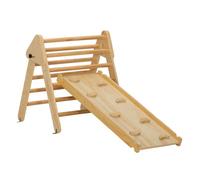 AIYAPLAY 3 en 1 Triángulo de Escalada Montessori, Escalada para Niños de Madera Plegable, para18-48 Meses, con Rampa, para Deslizarse o Escalar, 147x64,5 cm, Natural