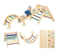AIYAPLAY 5 en 1 triángulo Arco de Escalada Infantil de Madera Maciza con rampa de Escalada Reversible, tobogán, balancín, Recorrido, Recorrido, Carga de 50 kg, para bebé de 18 a 48 Meses, Multicolor