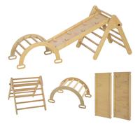 AIYAPLAY 5 en 1 Triángulo de Escalada de Madera Plegable con Rampa Escalador de Arco para Niños 178x64,5x63 cm Madera Natural