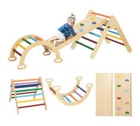 AIYAPLAY 5 en 1 Triángulo de Escalada Montessori 178x64,5 cm Multicolor | Con Arco y Rampa, Escalada para Niños, Madera Plegable, para 18-48 Meses, para Deslizarse o Escalar, Parque Montessori