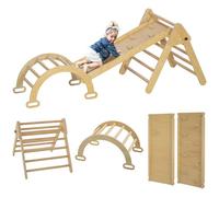 AIYAPLAY 5 en 1 Triángulo de Escalada Montessori con Arco y Rampa, Escalada para Niños de Madera Plegable, para 18-48 Meses, para Deslizarse o Escalar, 178x64,5 cm, Madera Natural