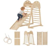 AIYAPLAY 6 en 1 Triángulo de Escalada Montessori de Madera Tobogán Natural | Estructura de Escalada, Plataforma, Anillos, para Deslizarse o Escalar, para Niños de 18-48 Meses, Interiores