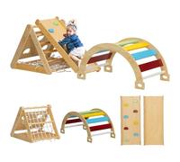 AIYAPLAY 7 en 1 Juego de trepa Montessori interior de madera triángulo con arco de escalada, tobogán, parque infantil interior con rampa, red de escalada, piedra de escalada, para niños de 1,5 a 4