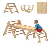 AIYAPLAY 7 en 1 Triángulo de Escalada Montessori con Arco y Rampa, Escalada para Niños de Madera Plegable, para 18-48 Meses, para Deslizarse o Escalar, 188x70 cm, Natural