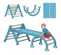 AIYAPLAY 7 en 1 Triángulo de Escalada Montessori con Arco y Rampa, Escalada para Niños de Madera Plegable, para 18-48 Meses, para Deslizarse o Escalar, 188x70 cm, Azul