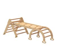 AIYAPLAY 7 en 1 Triángulo de Escalada Montessori de Madera Plegable con Arco y Rampa para Niños 18-48 Meses 188x70 cm Natural