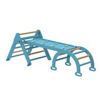 AIYAPLAY 7 en 1 Triángulo de Escalada Montessori de Madera Plegable con Arco y Rampa para Niños de 18-48 Meses 188x70 cm Azul