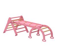 AIYAPLAY 7 en 1 Triángulo de Escalada Montessori de Madera Plegable con Arco y Rampa para Niños de 18-48 Meses 188x70 cm Rosa