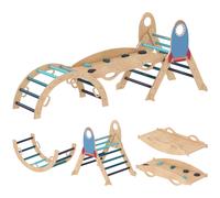 AIYAPLAY 7 en 1 Triángulo de Escalada Montessori de Madera Tema de Cohetes con Arco y Rampa para Niños de 18-48 Meses Azul