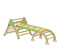 AIYAPLAY 8 en 1 Montessori estructura de escalada de madera para interior triángulo de escalada con arco, tobogán reversible, Verde Aosom España