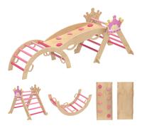 AIYAPLAY 8 en 1 Triángulo de Escalada de Madera Estructura de Escalada Montessori Tema de Corona con Arco y Rampa Rosa