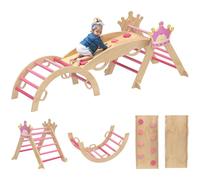 AIYAPLAY 8 en 1 Triángulo de Escalada de Madera, Estructura de Escalada Montessori, Tema de Corona, con Arco y Rampa para Deslizarse o Escalar, para Niños de 18-48 Meses, Interiores, Rosa