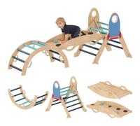 AIYAPLAY 8 en 1 Triángulo de Escalada de Madera Montessori con Arco Azul | Estructura de Escalada, Tema de Corona, Rampa para Deslizarse o Escalar, para Niños de 18-48 Meses, Interiores