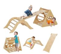 AIYAPLAY 8 en 1 Triángulo de Escalada Montessori 175x59,5 cm Natural | Arco y Rampa Escalada, Niños 18-48 Meses, Madera, Bolsa de Arena