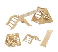 Aiyaplay 8 en 1 triángulo de escalada montessori con arco y rampa escalada para niños de madera de 18-48 meses con bolsa de arena 175x59,5 cm natural