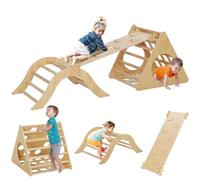 AIYAPLAY 8 en 1 Triángulo de Escalada Montessori con Arco y Rampa Escalada para Niños de Madera de 18-48 Meses con Bolsa de Arena 175x59,5 cm Natural