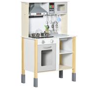 AIYAPLAY Cocina Infantil de Madera para Niños de +3 Años con Altura Ajustable Luz y Sonidos 60x30,5x93,2 cm Blanco Aosom España