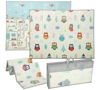 AIYAPLAY Alfombra de bebé plegable impermeable reversible 200x150 cm | Doble cara, Gran alfombra de espuma para niños, Desarrollo de gateo, Tema carretera-búho
