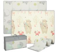 AIYAPLAY Alfombra de juegos para bebé plegable y reversible, 200 x 150 x 1,5 cm, alfombrilla de espuma gruesa, antideslizante e impermeable, estampado de animales que favorece el desarrollo sensorial