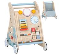 AIYAPLAY Andador Madera Bebé 3 en 1 con Juguetes Montessori Panel Desmontable de Doble Cara Almacenaje Ruedas 1-3 Años Natural Aosom España