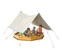 AIYAPLAY Arenero con techo 4 bancos lona para 8 niños de 3-8 años para exterior jardín madera 214,5 x 214,5 cm Amarillo