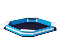 AIYAPLAY Arenero Infantil de Madera con 4 Asientos Diseño de Rayas y Base Protectora para Jardín 133x133x16 cm Azul y Blanco