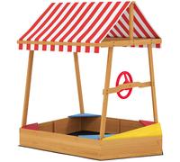 AIYAPLAY Arenero Infantil de Madera en Forma de Barco con Toldo Ajustable Timón y Forro de Base para Juegos al Aire Libre Natural