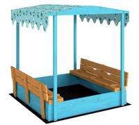 AIYAPLAY Arenero para niños 3-6 años con toldo de dinosaurios, asientos plegables, tapa y forro incluidos, arenero infantil de madera de abeto, 134.5x127.5x130 cm, Azul
