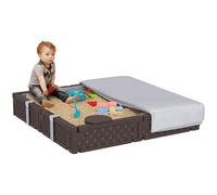 AIYAPLAY Arenero para Niños de 18-60 Meses Arenero Infantil Cuadrada con Cubierta y Asientos Arenero para Exterior 119x119x22 cm Marrón