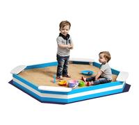 AIYAPLAY Arenero para Niños de +3 Años Arenero Infantil Cuadrada con 4 Asientos para Exterior 133x133x16 cm Azul y Blanco