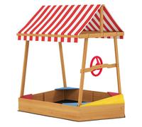 AIYAPLAY Arenero para Niños de +3 Años Arenero Infantil en Forma de Barco con Toldo y Asientos Arenero para Exterior 133x101x141 cm Natural