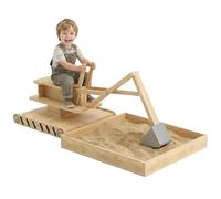 AIYAPLAY Arenero para Niños de Madera con Excavadora, Arenero Infantil con Asiento Giratorio 360° y Forro de Tela no Tejida, sin Motor, Caja de Arena para Niños de 3-6 Años, 184x90x56 cm, Natural