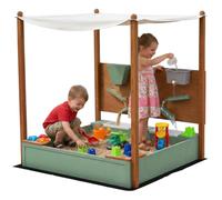 AIYAPLAY Arenero para Niños de Madera con Techo 116x112,5x128 cm Verde | Arenero Infantil, 2 Asientos, 2 Cajas, Grifo, Embudo, Caja de Arena para Niños de 3-6 Años, Patio, Jardín, Balcón, Exterior