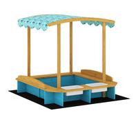AIYAPLAY Arenero para Niños de Madera con Techo 3 Bancos 2 Cajas de PP Forro para Niños de 3-6 Años 128x118x121 cm Azul