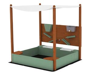 AIYAPLAY Arenero para Niños de Madera con Techo Arenero Infantil con 2 Asientos 2 Cajas Grifo Embudo 116x112,5x128 cm Verde Aosom España