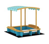 Aiyaplay arenero para niños de madera con techo, arenero infantil con 3 bancos, 2 cajas de pp, forro, caja de arena para niños de 3-6 años, para patio, jardín, balcón, 128x118x121 cm, azul
