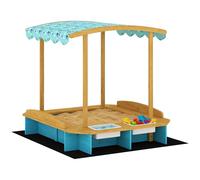 AIYAPLAY Arenero para Niños de Madera con Techo, Arenero Infantil con 3 Bancos, 2 Cajas de PP, Forro, Caja de Arena para Niños de 3-6 Años, para Patio, Jardín, Balcón, 128x118x121 cm, Azul