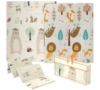 AIYAPLAY Baby Play Mat Double Sided, Plegable & Reversible Activity Playmat, Impermeable Kids Foam Crawling Mat for Outdoor Indoor Playtime Picnics, 177 x 146 x 1.5cm, Animal Theme