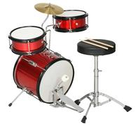 AIYAPLAY Batería Infantil con Taburete Ajustable Batería para Niños de +3 Años con Tambores Bombo Platillo Pedal y Baquetas 80x60x48-65 cm Rojo