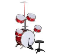 AIYAPLAY Batería Infantil con Taburete, Batería para Niños de +3 Años con Bombo, Tambores, Pedal, Baquetas, Platillo, 68,5x37x84 cm, Rojo