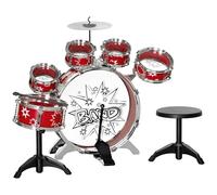 AIYAPLAY Batería Infantil con Taburete Batería para Niños de +3 Años con Tambores Bombo Platillo Pedal y Baquetas Diseño con Tema de Estrellas 65x22x57 cm Rojo